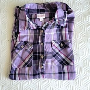 3 for $15 Isabelle Maternity Purple Plaid Long Sleeve Shirt